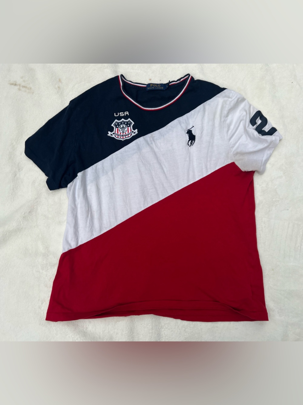 Polo Ralph Lauren USA Olympic‎ Colorblock T-Shirt Custom Slim Fit Mens L